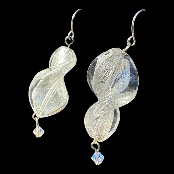 Vintage Murano Crystal Twisted Drop Earrings With Silver Accents & Crystal Bead - Picture 3 of 6